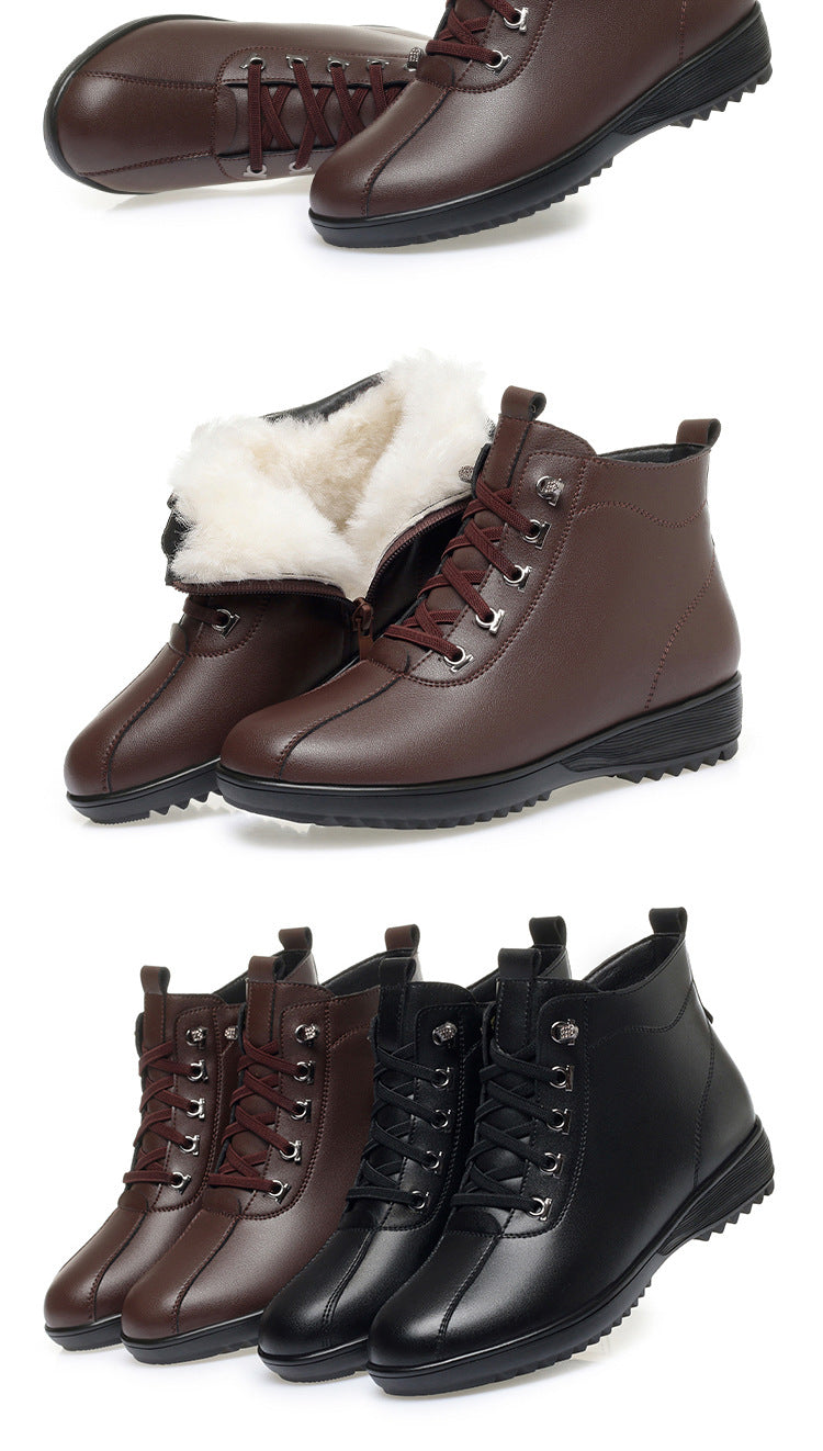 Winter Series 4 : Winter Mom Shoes, Wool Fleece-Lined Warm Cotton Shoes for Women, Anti-Slip Short Snow Boots for Middle-Aged and Elderly