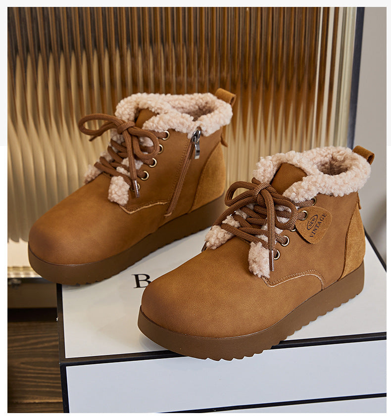 Winter Series 6 : Fleece-Lined Flat Snow Boots, 2024 Winter New Casual Cotton Shoes, Retro Versatile Women's Thick-Soled Platform Boots