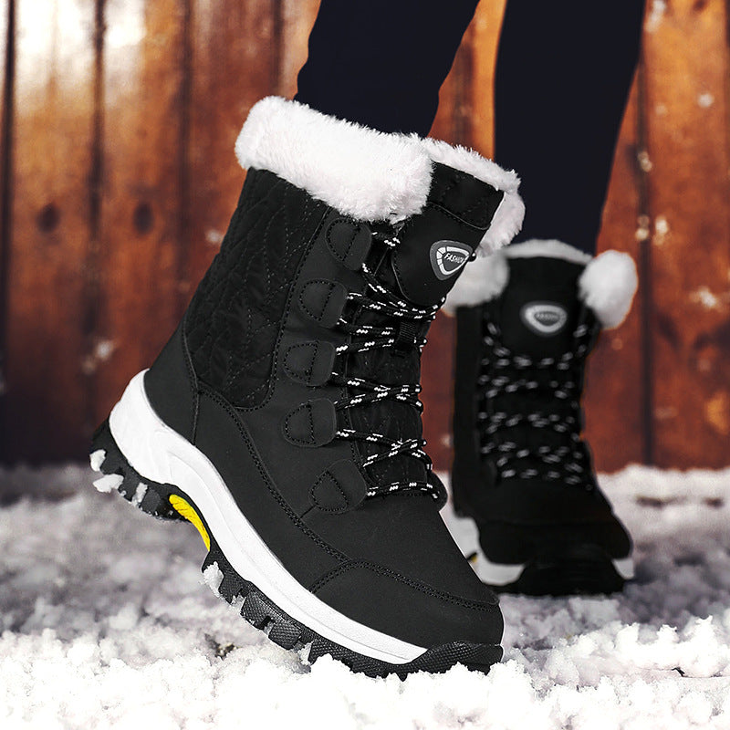 04) Winter Series 16: Winter Warm Snow Boots for Women, Fleece-Lined Thickened Mid-Calf Lace-Up Boots for Northeastern Trave