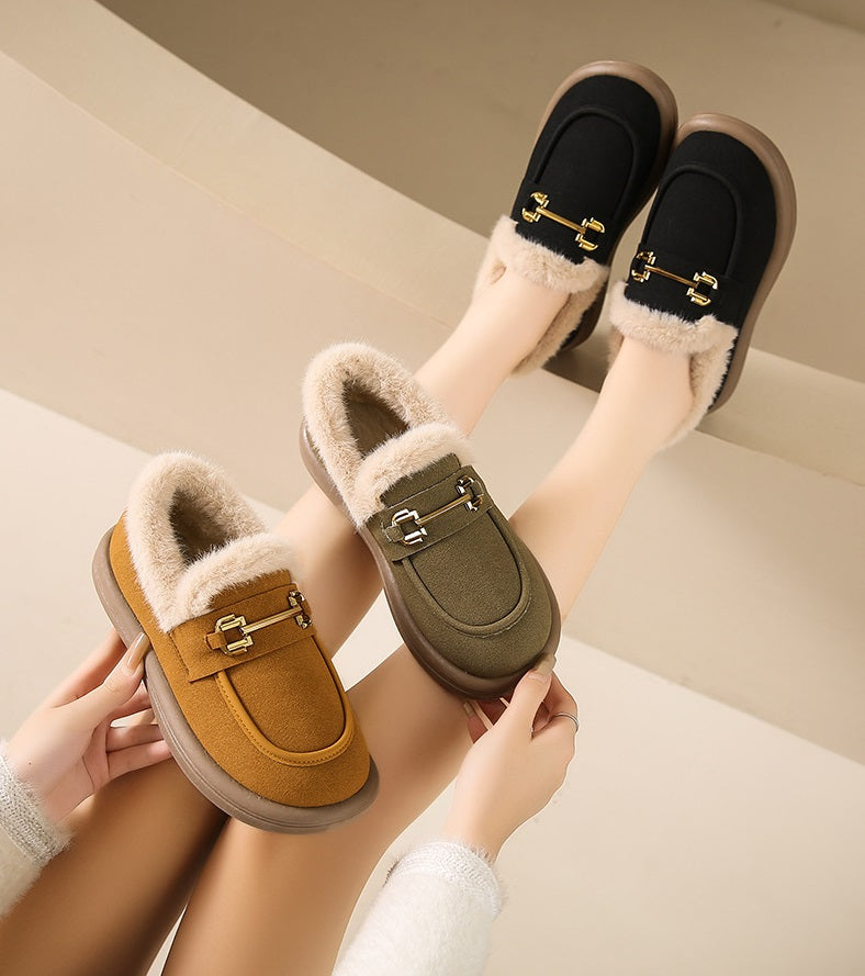 Winter Series 3 : Slip-On Fleece-Lined Warm Loafers for Women, 2024 New Winter Plus Size Outdoor Moccasin-Style Cotton Shoe