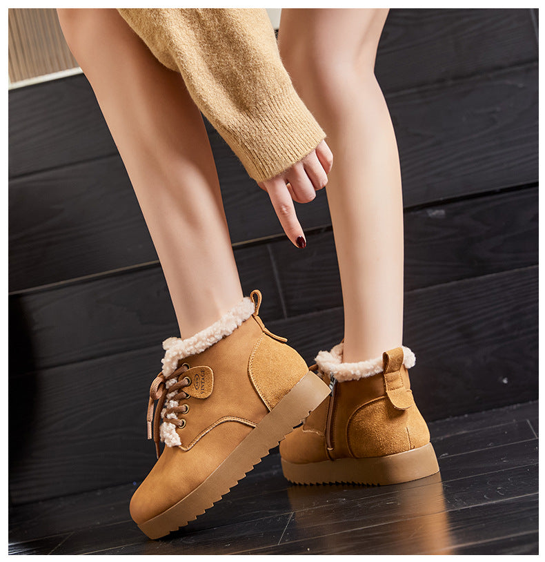 Winter Series 6 : Fleece-Lined Flat Snow Boots, 2024 Winter New Casual Cotton Shoes, Retro Versatile Women's Thick-Soled Platform Boots