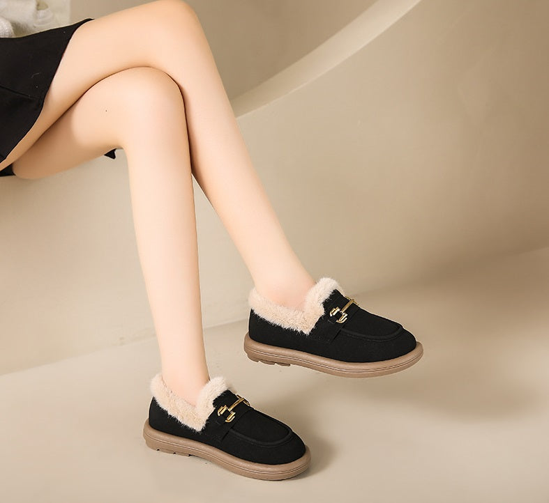 Winter Series 3 : Slip-On Fleece-Lined Warm Loafers for Women, 2024 New Winter Plus Size Outdoor Moccasin-Style Cotton Shoe