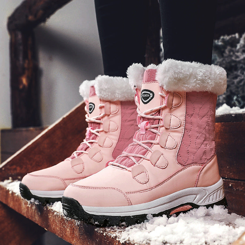 04) Winter Series 16: Winter Warm Snow Boots for Women, Fleece-Lined Thickened Mid-Calf Lace-Up Boots for Northeastern Trave