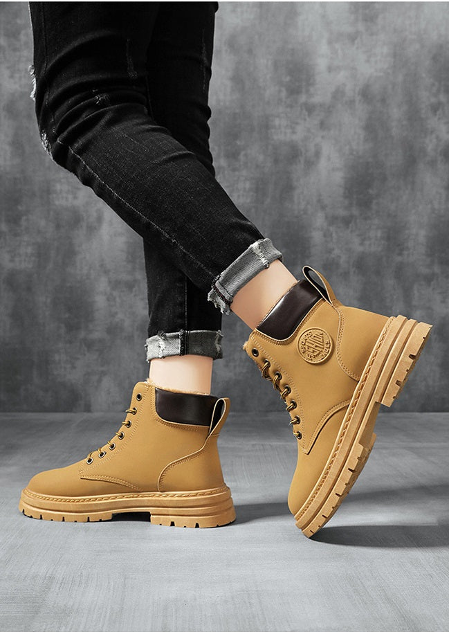 Winter Shoe 07 : Men's Winter Fleece-Lined Martin Boots, High-Top Work Shoes, Trendy Versatile Thick-Soled Warm Short Boots