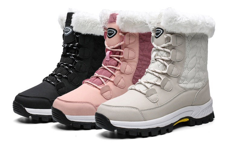 04) Winter Series 16: Winter Warm Snow Boots for Women, Fleece-Lined Thickened Mid-Calf Lace-Up Boots for Northeastern Trave