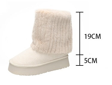 03) Winter Series 15: Snow Boots, Faux Mink Fur Splicing, Fleece-Lined Thickened Warm Boots for Women, 2024 Winter New Thick-Soled Boots