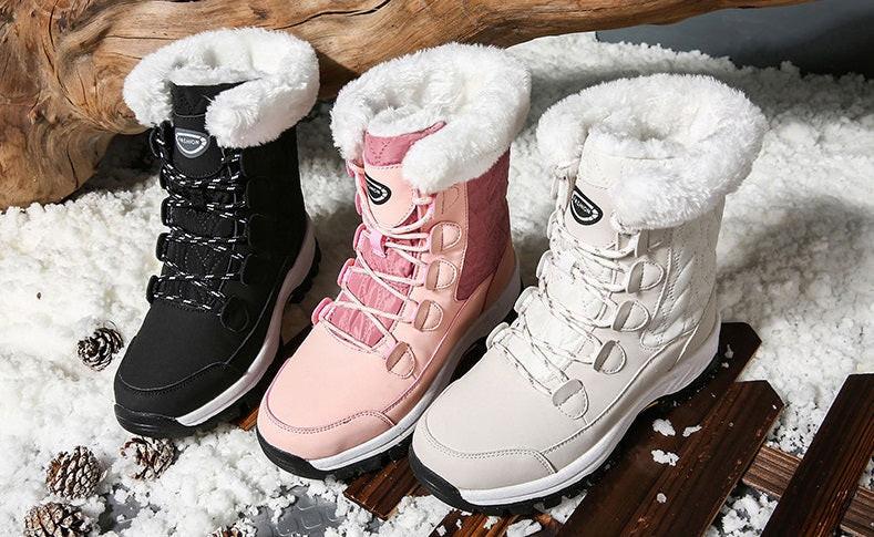 04) Winter Series 16: Winter Warm Snow Boots for Women, Fleece-Lined Thickened Mid-Calf Lace-Up Boots for Northeastern Trave