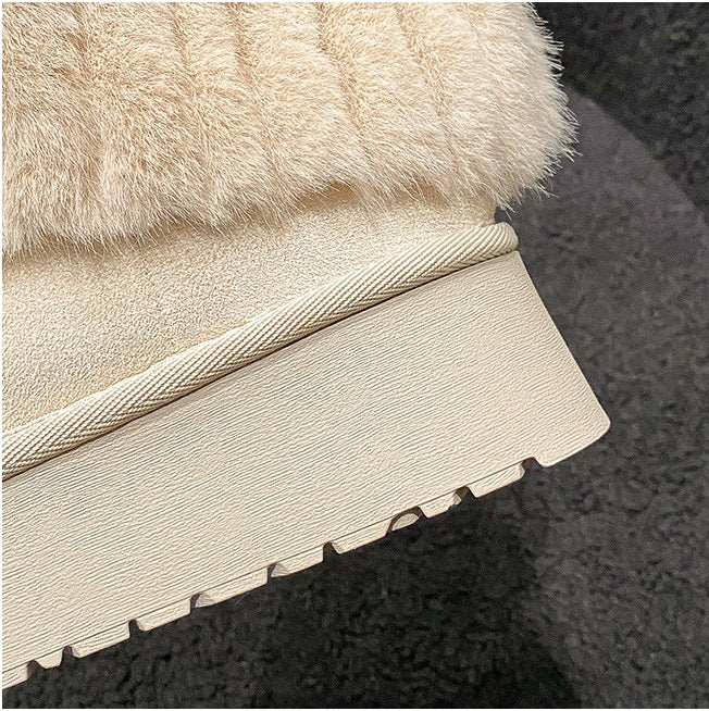 03) Winter Series 15: Snow Boots, Faux Mink Fur Splicing, Fleece-Lined Thickened Warm Boots for Women, 2024 Winter New Thick-Soled Boots