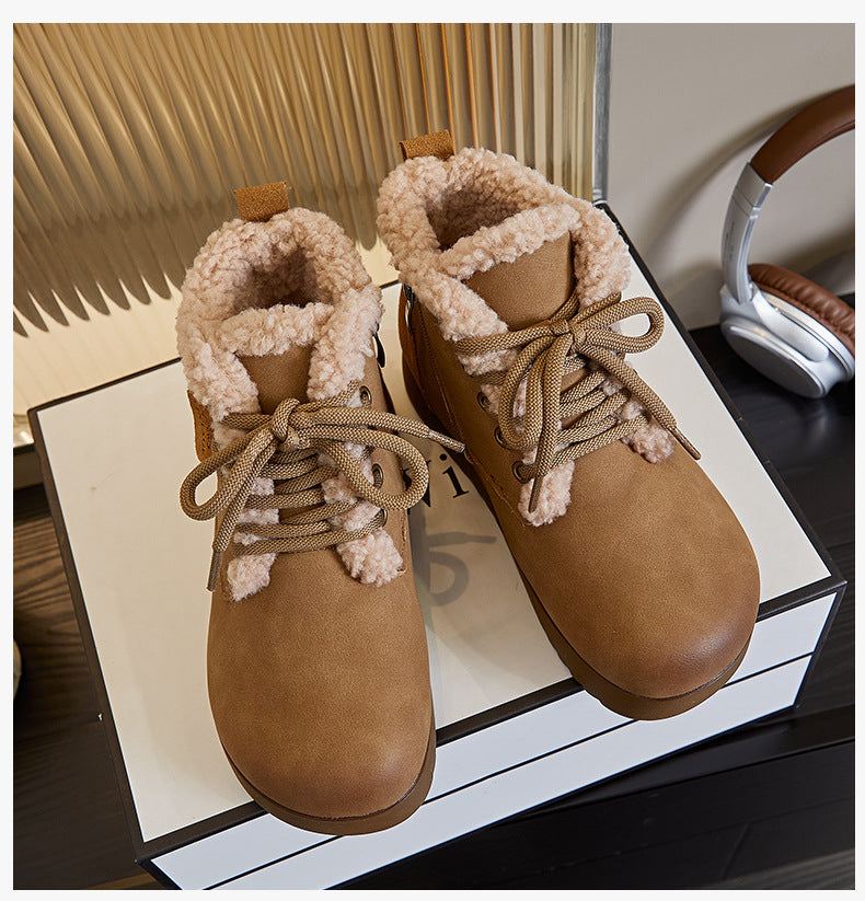 Winter Series 6 : Fleece-Lined Flat Snow Boots, 2024 Winter New Casual Cotton Shoes, Retro Versatile Women's Thick-Soled Platform Boots