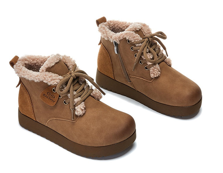 Winter Series 6 : Fleece-Lined Flat Snow Boots, 2024 Winter New Casual Cotton Shoes, Retro Versatile Women's Thick-Soled Platform Boots