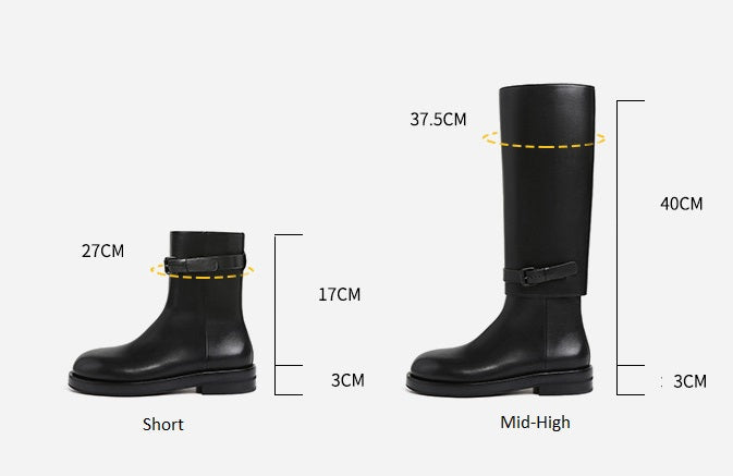 Winter Series 23 : Detachable 2-in-1 ANN Buckle Strap Thick-Soled Mid-High Calf Boots for Women, Convertible Riding and Short Boots