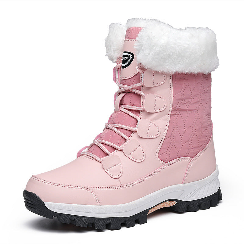 04) Winter Series 16: Winter Warm Snow Boots for Women, Fleece-Lined Thickened Mid-Calf Lace-Up Boots for Northeastern Trave