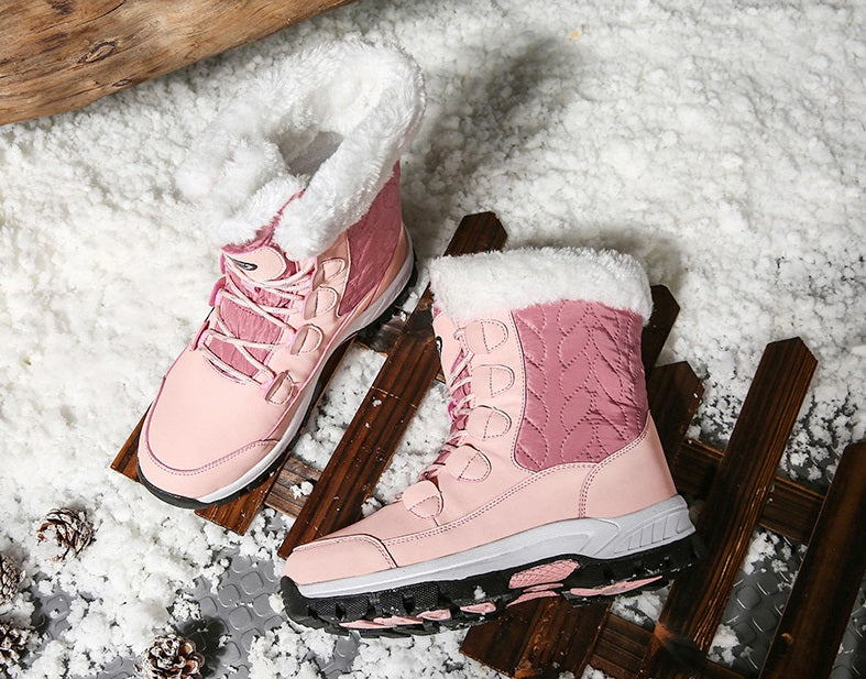 04) Winter Series 16: Winter Warm Snow Boots for Women, Fleece-Lined Thickened Mid-Calf Lace-Up Boots for Northeastern Trave