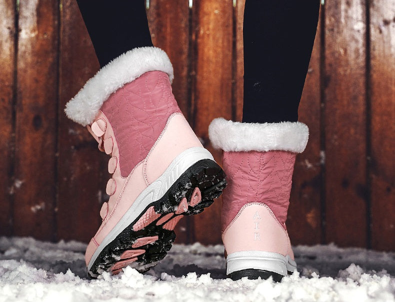 04) Winter Series 16: Winter Warm Snow Boots for Women, Fleece-Lined Thickened Mid-Calf Lace-Up Boots for Northeastern Trave