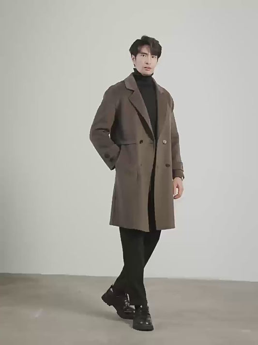 Men Winter 16: pure wool long coat with detachable goose liner inside