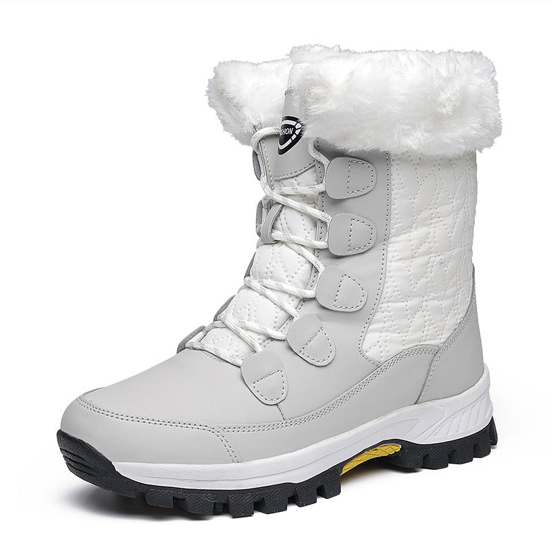 04) Winter Series 16: Winter Warm Snow Boots for Women, Fleece-Lined Thickened Mid-Calf Lace-Up Boots for Northeastern Trave